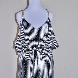 Michael Kors Chained Cold Shoulder Striped Dress